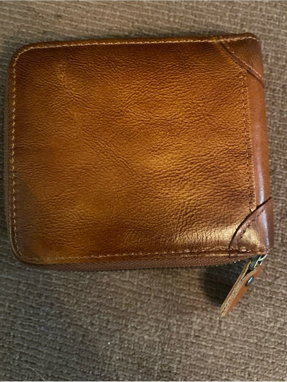 Genuine Brown Leather Zip Card Wallet for Men